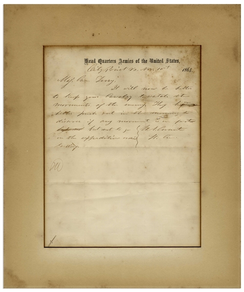 Ulysses S. Grant Autograph Letter Signed During the Civil War -- Grant Writes to General Terry During the Siege of Petersburg in 1864, ''...keep your Cavalry to watch the movements of the enemy...''
